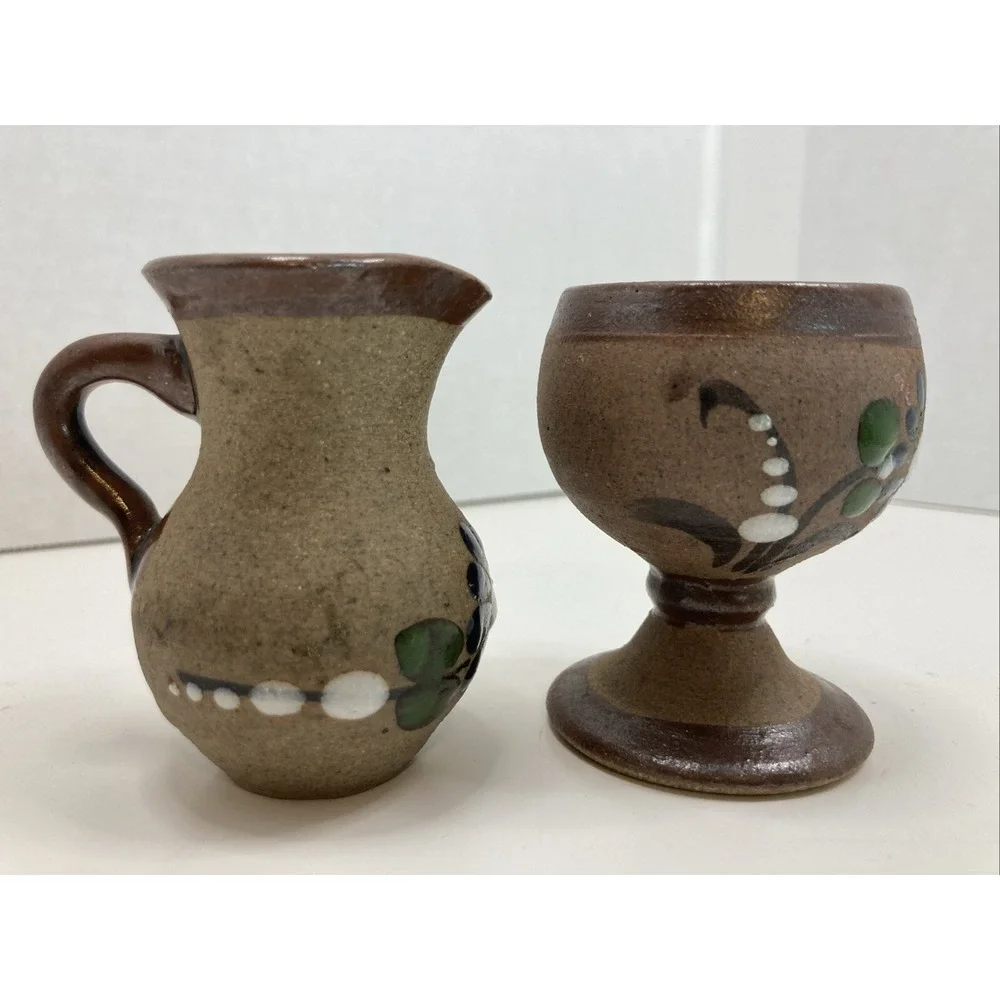 Vintage Mexico Tonala Hand Painted Floral Pottery Mini Bud Vase ‎ 2.75
